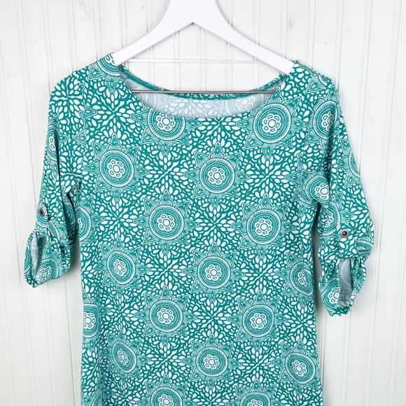 Lola Activewear Dress Green White Floral Medallion Print Women's Size Medium - Picture 3 of 6